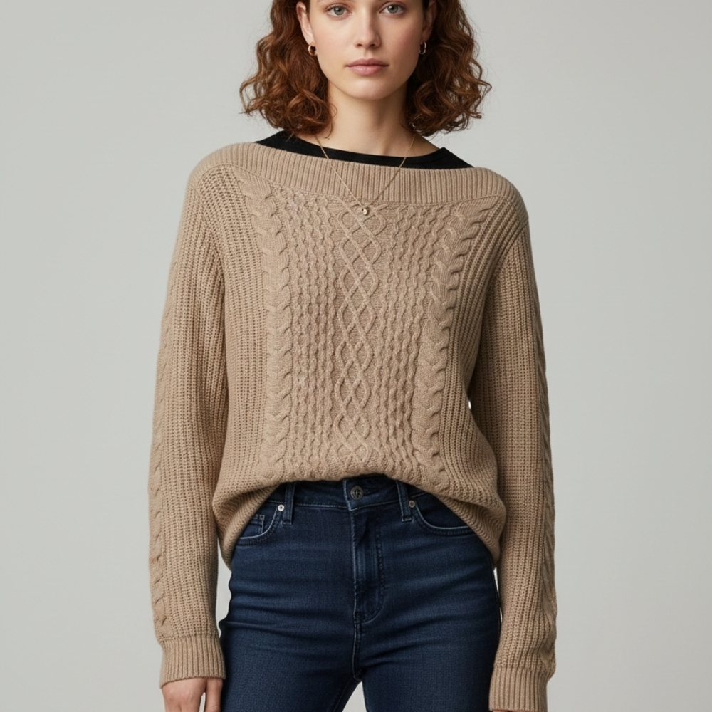 Tommy Hilfiger Beige Cable Knit Sweater For Women